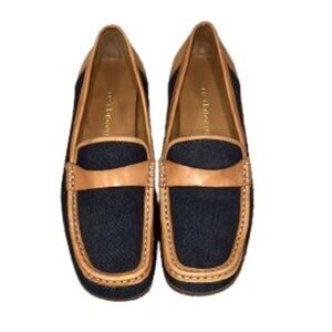Liz Claiborne Denim & Tan Leather Valora Slip On Loafers Flats - EUC
